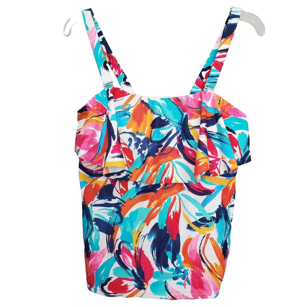 Catalina Multicolor Abstract Ruffle Tankini Swim Top Size 1X
